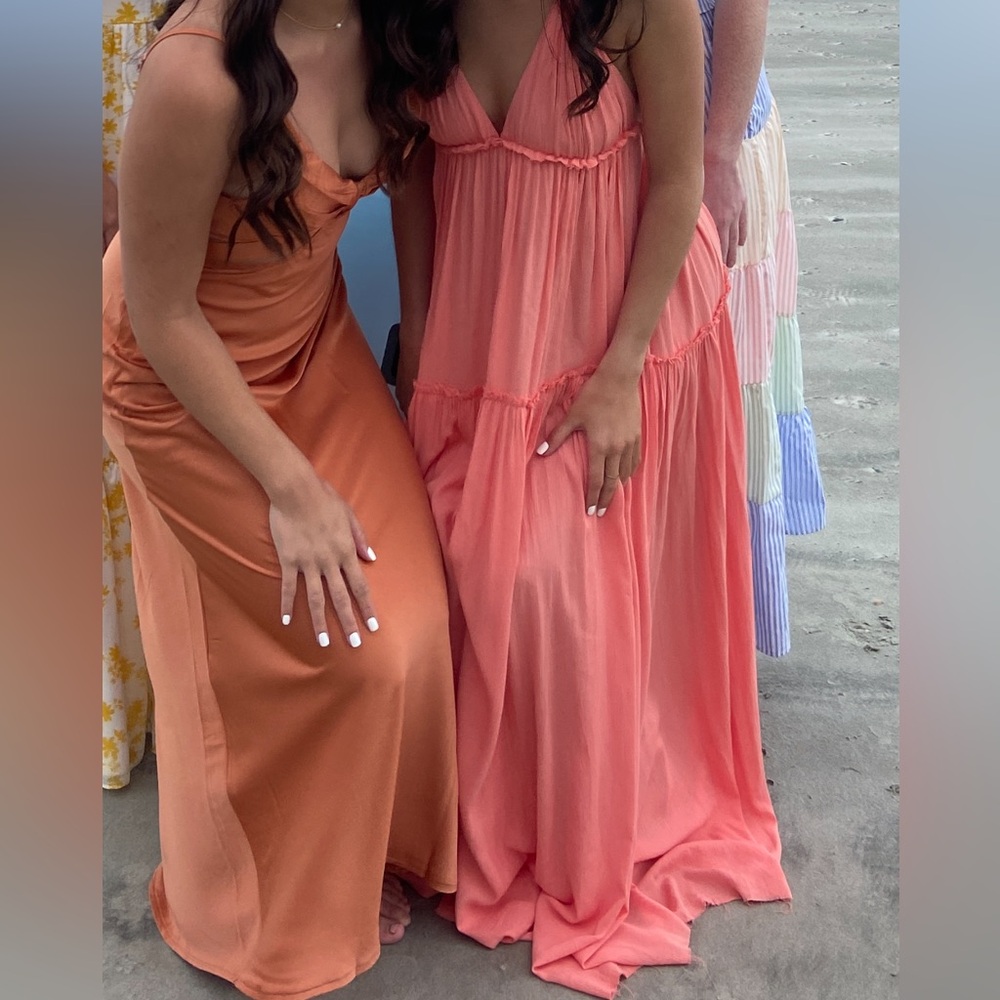 Coral Pink Lily Backless Maxi Dress